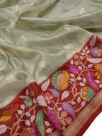Green Handloom Banarasi Pure Tissue Flower Design Meenakari Saree - Luxurion World