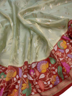 Green Handloom Banarasi Pure Tissue Flower Design Meenakari Saree - Luxurion World
