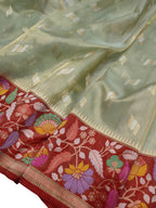 Green Handloom Banarasi Pure Tissue Flower Design Meenakari Saree - Luxurion World