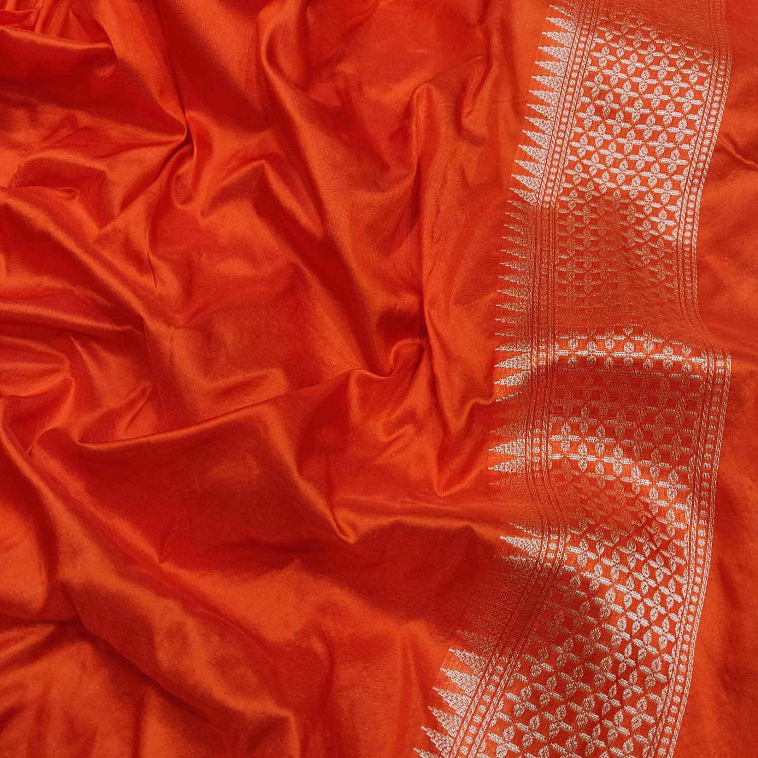 Blue & Orange Handloom Banarasi Pure Katan Silk Flower Design Meenakari Saree - Luxurion World