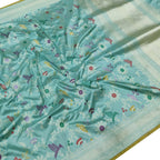 Blue Handloom Banarasi Pure Katan Silk Flower Design Meenakari Saree - Luxurion World
