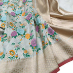 Elegant Off White Handloom Banarasi Pure Katan Silk Flower Design Meenakari Saree - Luxurion World