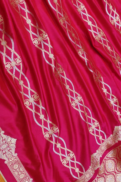 Pink Banarasi Handloom Pure Katan Silk Sona Roopa Saree - Luxurion World