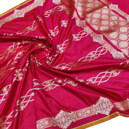 Pink Banarasi Handloom Pure Katan Silk Sona Roopa Saree - Luxurion World