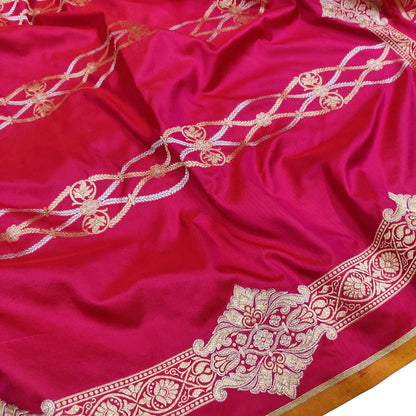 Pink Banarasi Handloom Pure Katan Silk Sona Roopa Saree - Luxurion World
