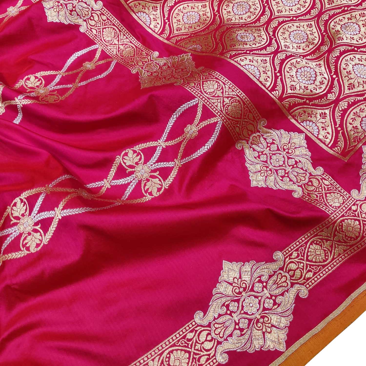 Pink Banarasi Handloom Pure Katan Silk Sona Roopa Saree - Luxurion World