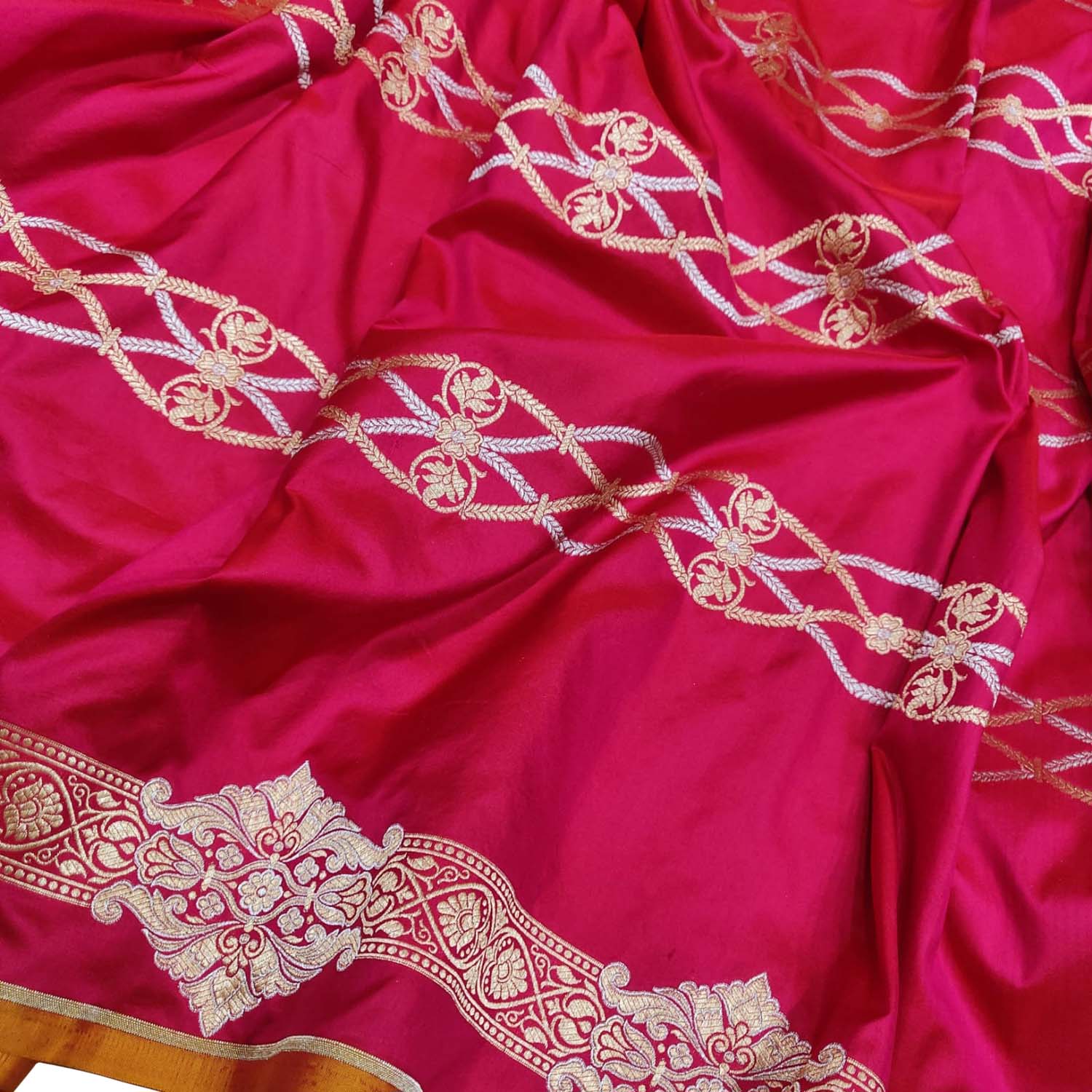 Pink Banarasi Handloom Pure Katan Silk Sona Roopa Saree - Luxurion World
