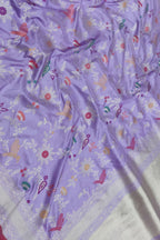 Purple Banarasi Handloom Pure Katan Silk Flower Design Meenakari Saree - Luxurion World