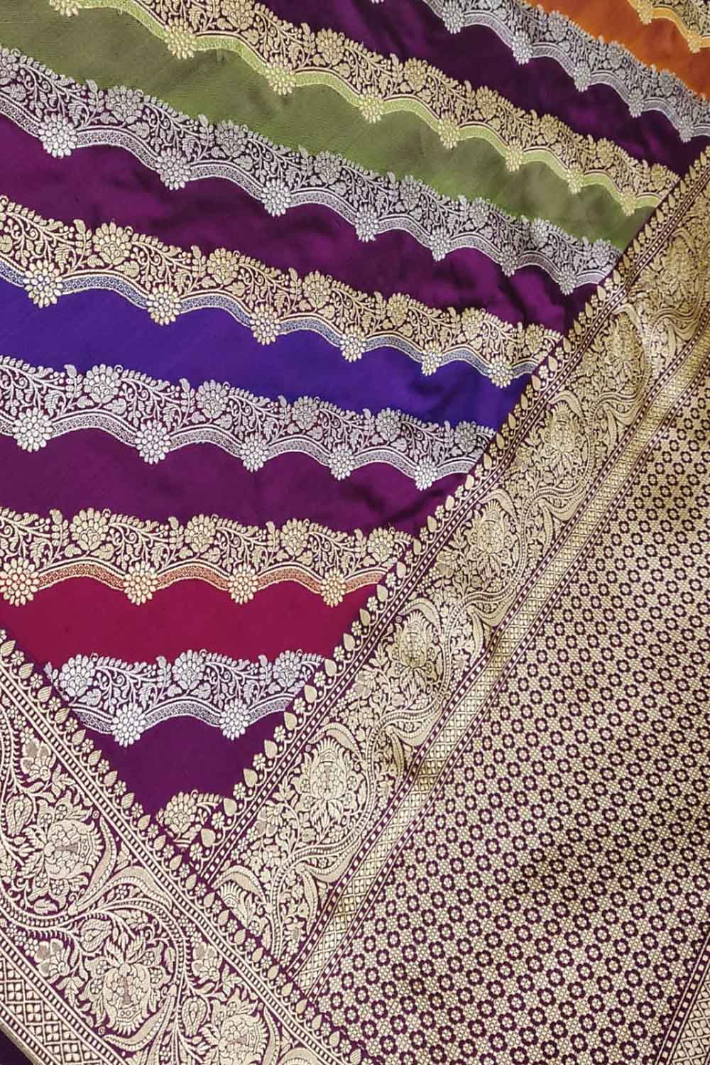 Multicolor Banarasi Handloom Pure Katan Silk Rangkat Saree - Luxurion World