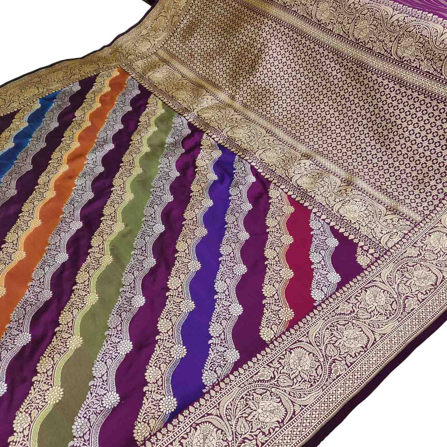 Multicolor Banarasi Handloom Pure Katan Silk Rangkat Saree - Luxurion World