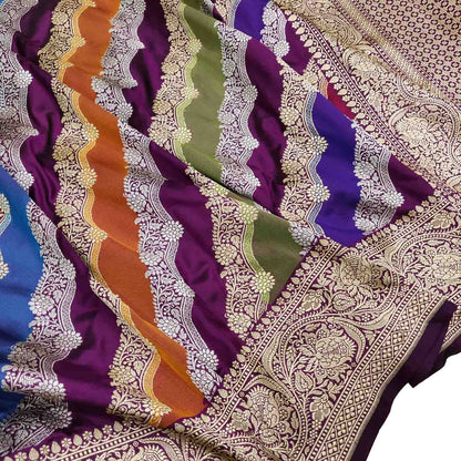Multicolor Banarasi Handloom Pure Katan Silk Rangkat Saree - Luxurion World