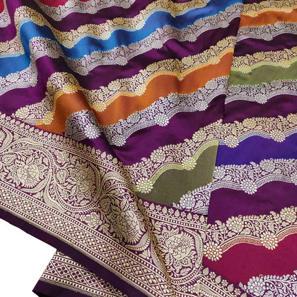 Multicolor Banarasi Handloom Pure Katan Silk Rangkat Saree - Luxurion World