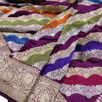 Multicolor Banarasi Handloom Pure Katan Silk Rangkat Saree - Luxurion World
