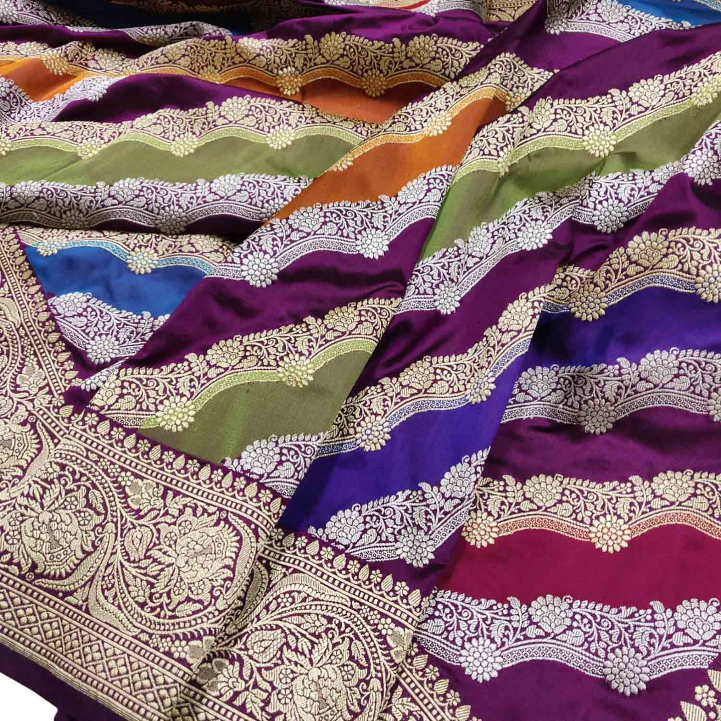 Multicolor Banarasi Handloom Pure Katan Silk Rangkat Saree - Luxurion World