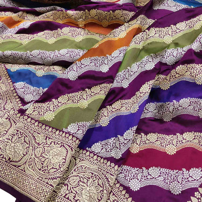 Multicolor Banarasi Handloom Pure Katan Silk Rangkat Saree - Luxurion World