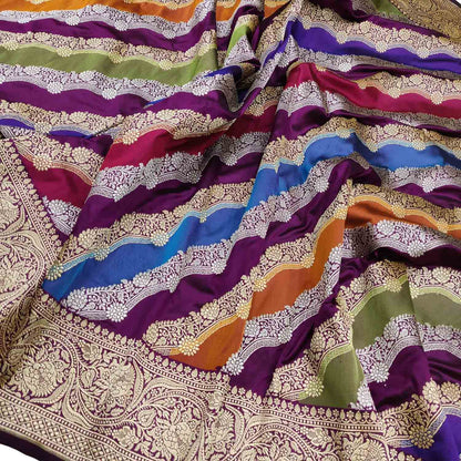 Multicolor Banarasi Handloom Pure Katan Silk Rangkat Saree - Luxurion World