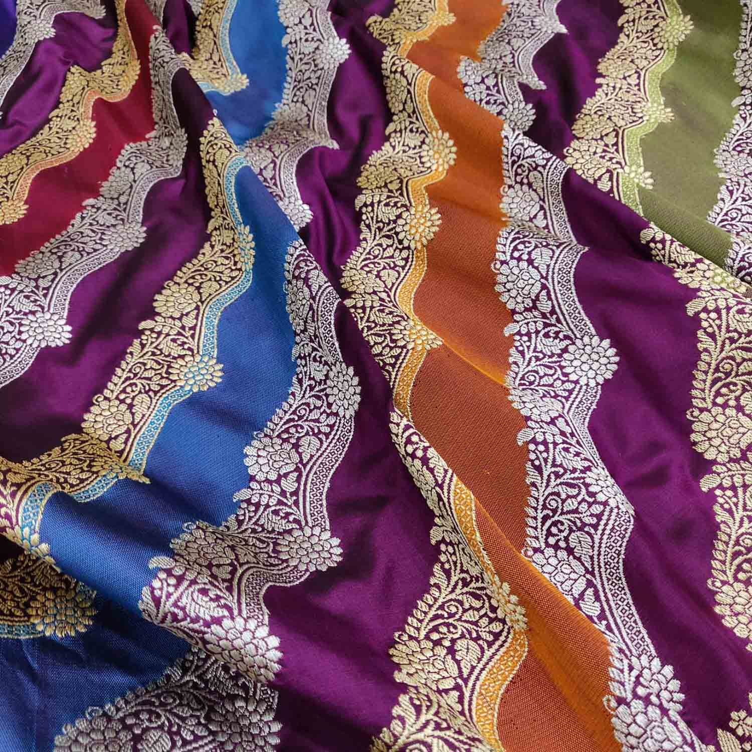 Multicolor Banarasi Handloom Pure Katan Silk Rangkat Saree - Luxurion World