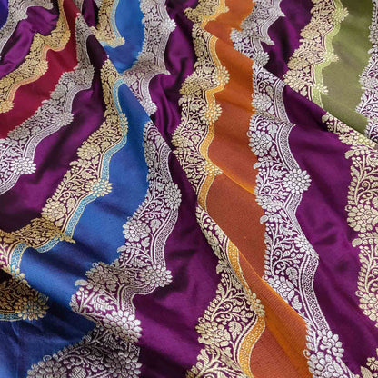 Multicolor Banarasi Handloom Pure Katan Silk Rangkat Saree - Luxurion World