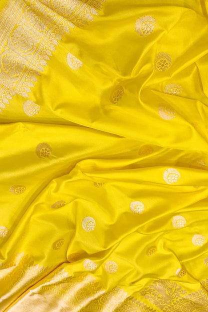 Yellow Handloom Banarasi Pure Katan Silk Chand Booti Design Saree - Luxurion World