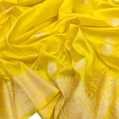 Yellow Handloom Banarasi Pure Katan Silk Chand Booti Design Saree - Luxurion World
