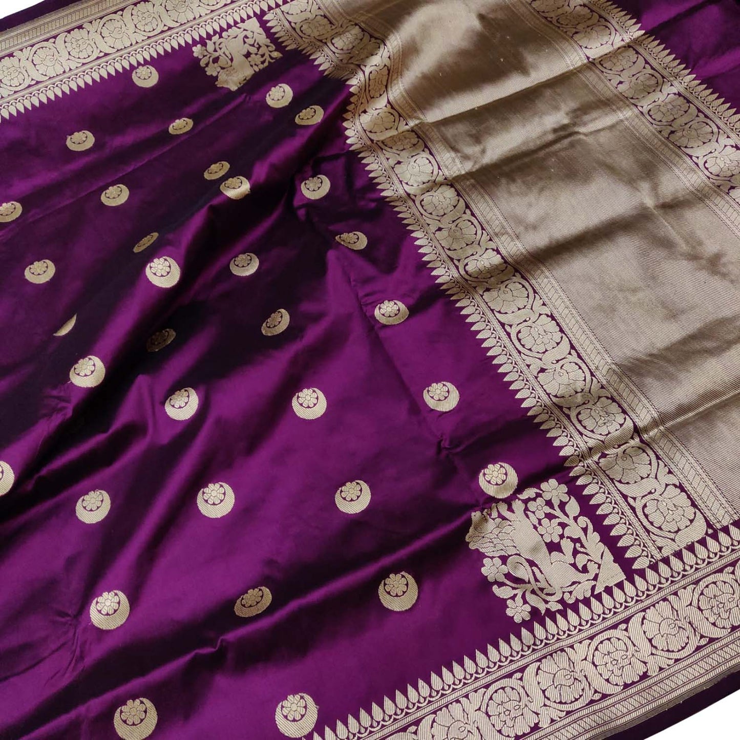 Elegant Purple Handloom Banarasi Pure Katan Silk Chand Booti Design Saree - Luxurion World