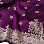 Elegant Purple Handloom Banarasi Pure Katan Silk Chand Booti Design Saree - Luxurion World