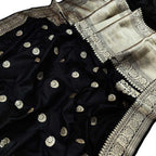 Exquisite Black Handloom Banarasi Pure Katan Silk Chand Booti Design Saree - Luxurion World