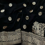 Exquisite Black Handloom Banarasi Pure Katan Silk Chand Booti Design Saree - Luxurion World