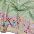 Green Handloom Banarasi Pure Tissue Flower Design Meenakari Saree - Luxurion World