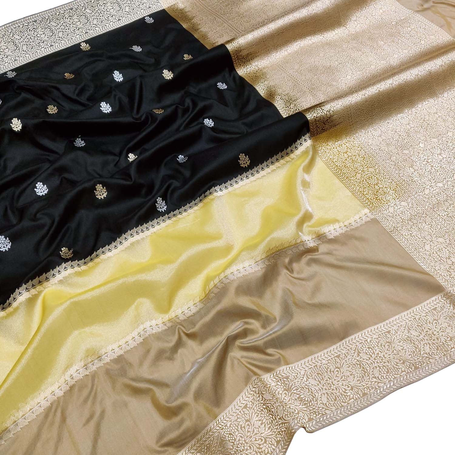 Multicolor Handloom Banarasi Pure Katan Tissue Tussar Silk Saree - Luxurion World