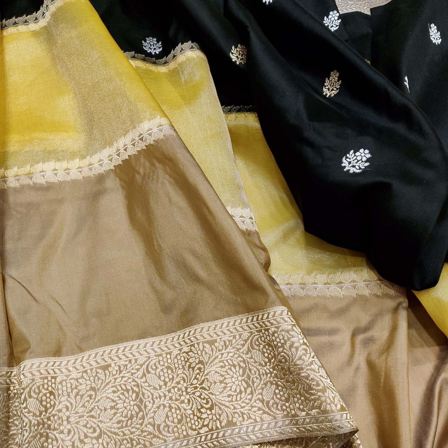 Multicolor Handloom Banarasi Pure Katan Tissue Tussar Silk Saree - Luxurion World