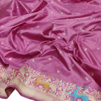 Pink Handloom Banarasi Pure Katan Silk Animal Design Meenakari Saree - Luxurion World