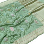 Green Handloom Banarasi Pure Katan Silk Flower Design Saree - Luxurion World