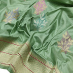 Green Handloom Banarasi Pure Katan Silk Flower Design Saree - Luxurion World