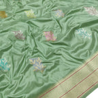Green Handloom Banarasi Pure Katan Silk Flower Design Saree - Luxurion World