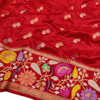 Red Handloom Banarasi Pure Katan Silk Flower Design Meenakari Saree - Luxurion World