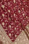 Maroon Handloom Banarasi Pure Katan Silk Flower Design Jaal Work Saree - Luxurion World