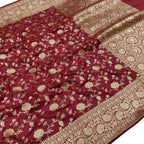 Maroon Handloom Banarasi Pure Katan Silk Flower Design Jaal Work Saree - Luxurion World