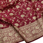 Maroon Handloom Banarasi Pure Katan Silk Flower Design Jaal Work Saree - Luxurion World