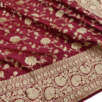 Maroon Handloom Banarasi Pure Katan Silk Flower Design Jaal Work Saree - Luxurion World
