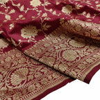 Maroon Handloom Banarasi Pure Katan Silk Flower Design Jaal Work Saree - Luxurion World