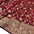 Maroon Handloom Banarasi Pure Katan Silk Flower Design Jaal Work Saree - Luxurion World