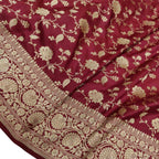Maroon Handloom Banarasi Pure Katan Silk Flower Design Jaal Work Saree - Luxurion World