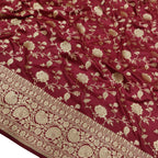 Maroon Handloom Banarasi Pure Katan Silk Flower Design Jaal Work Saree - Luxurion World