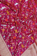 Pink Handloom Banarasi Pure Katan Silk Animal , Bird & Flower Design Saree - Luxurion World