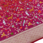Pink Handloom Banarasi Pure Katan Silk Animal , Bird & Flower Design Saree - Luxurion World