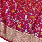 Pink Handloom Banarasi Pure Katan Silk Animal , Bird & Flower Design Saree - Luxurion World