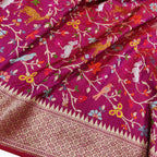 Pink Handloom Banarasi Pure Katan Silk Animal , Bird & Flower Design Saree - Luxurion World