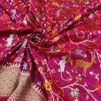 Pink Handloom Banarasi Pure Katan Silk Animal , Bird & Flower Design Saree - Luxurion World