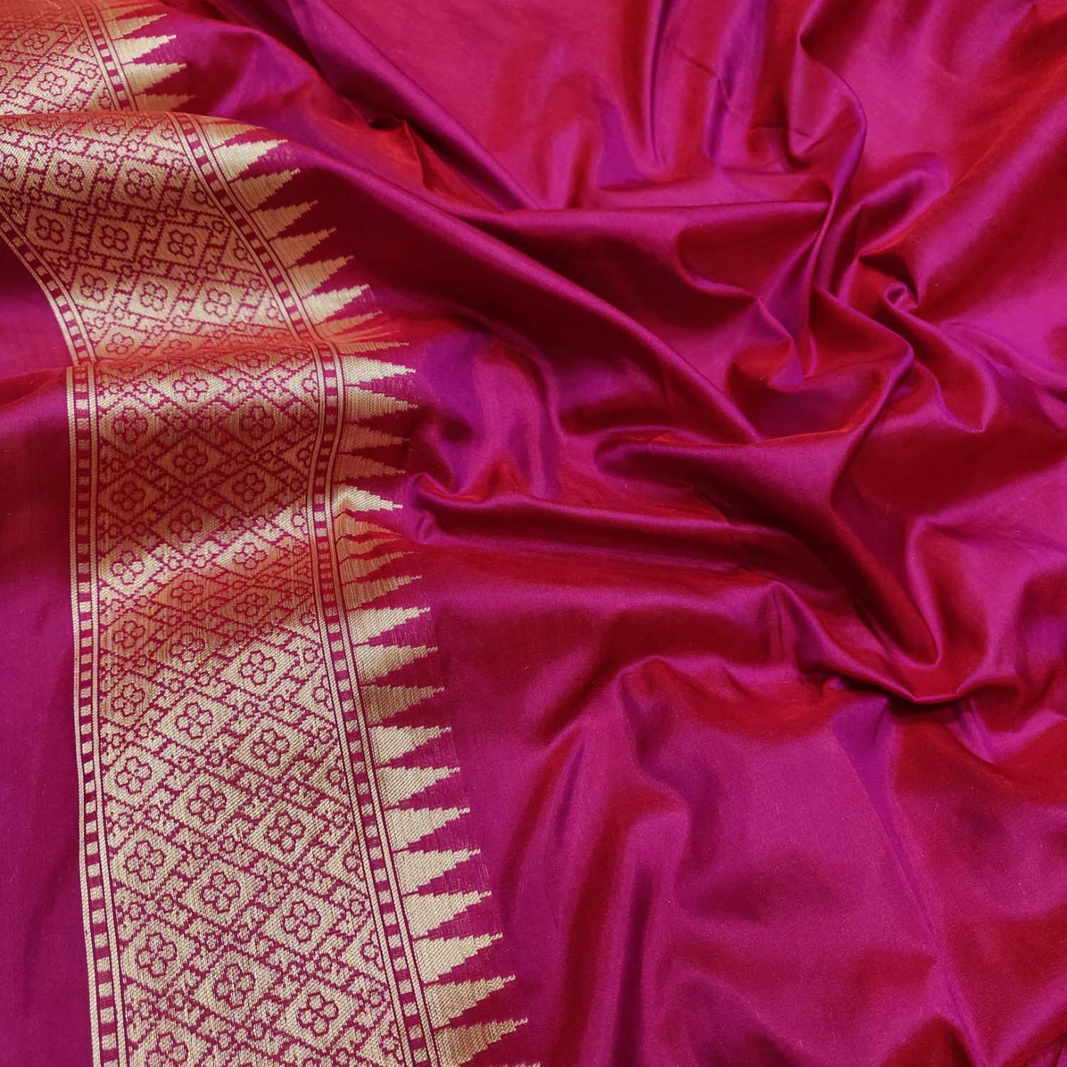 Pink Handloom Banarasi Pure Katan Silk Animal , Bird & Flower Design Saree - Luxurion World